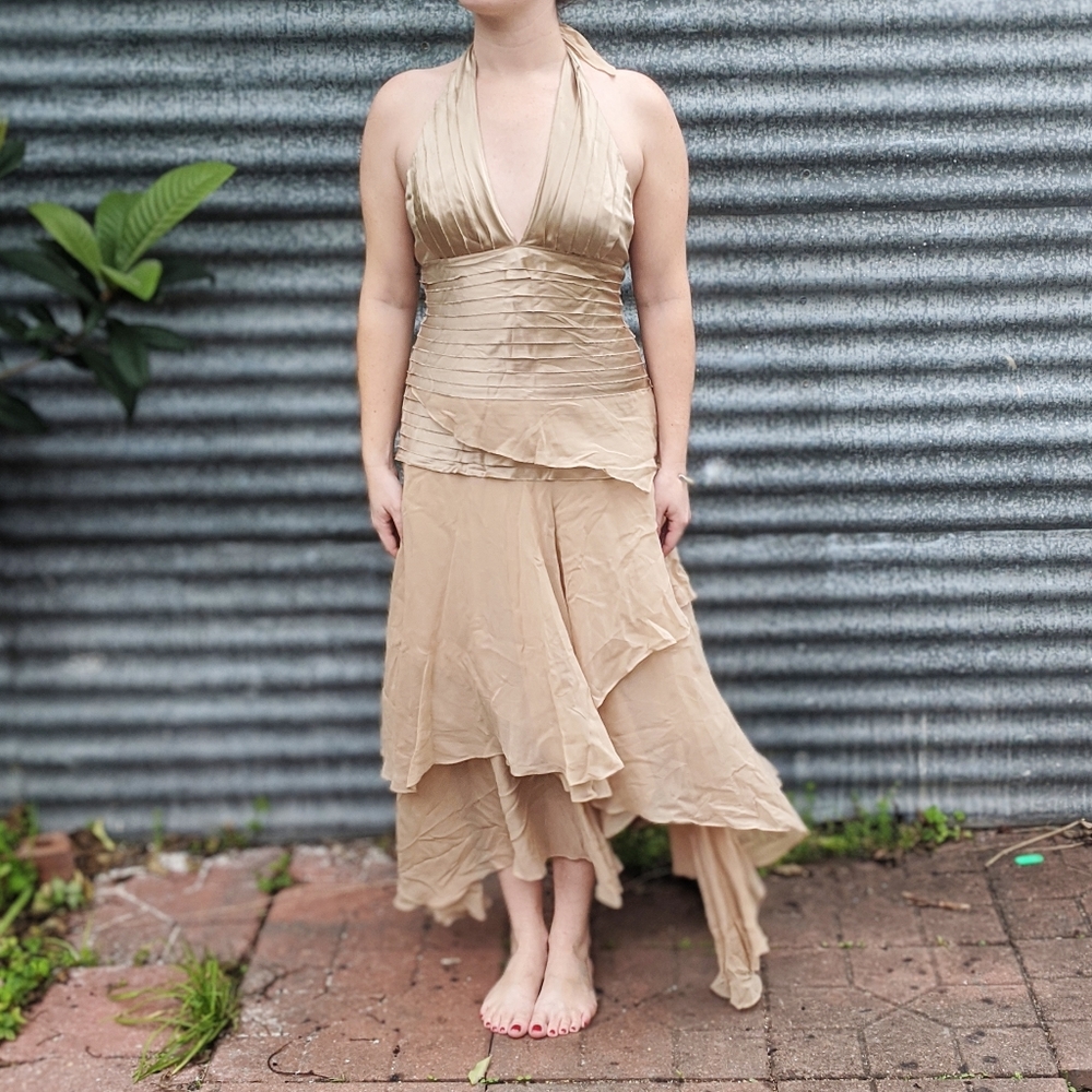 BCBGMaxAzria Halter Neck Tan Dress